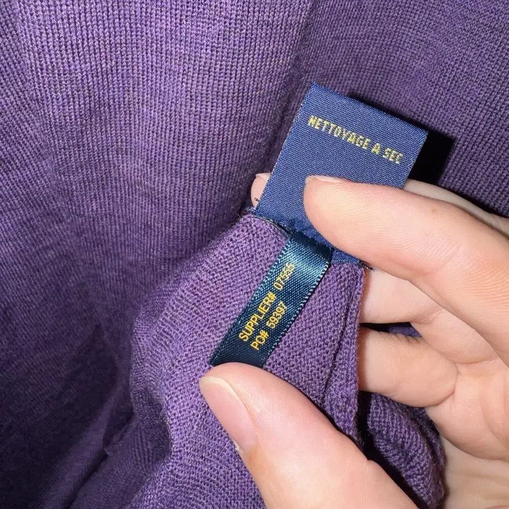 Polo Ralph Lauren Merino Wool V Neck Sweater SZ L Purple Preppy Custom Fit